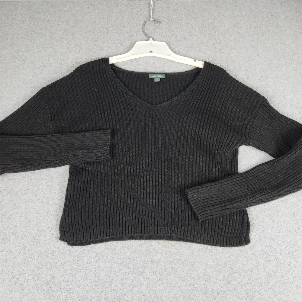 Wild Fable Cropped Sweater Women's XL Black Ribbed Tight Knitted V Neck Pullover